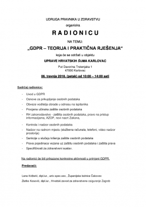 Radionica GDPR - 6.4. Karlovac -prijave!